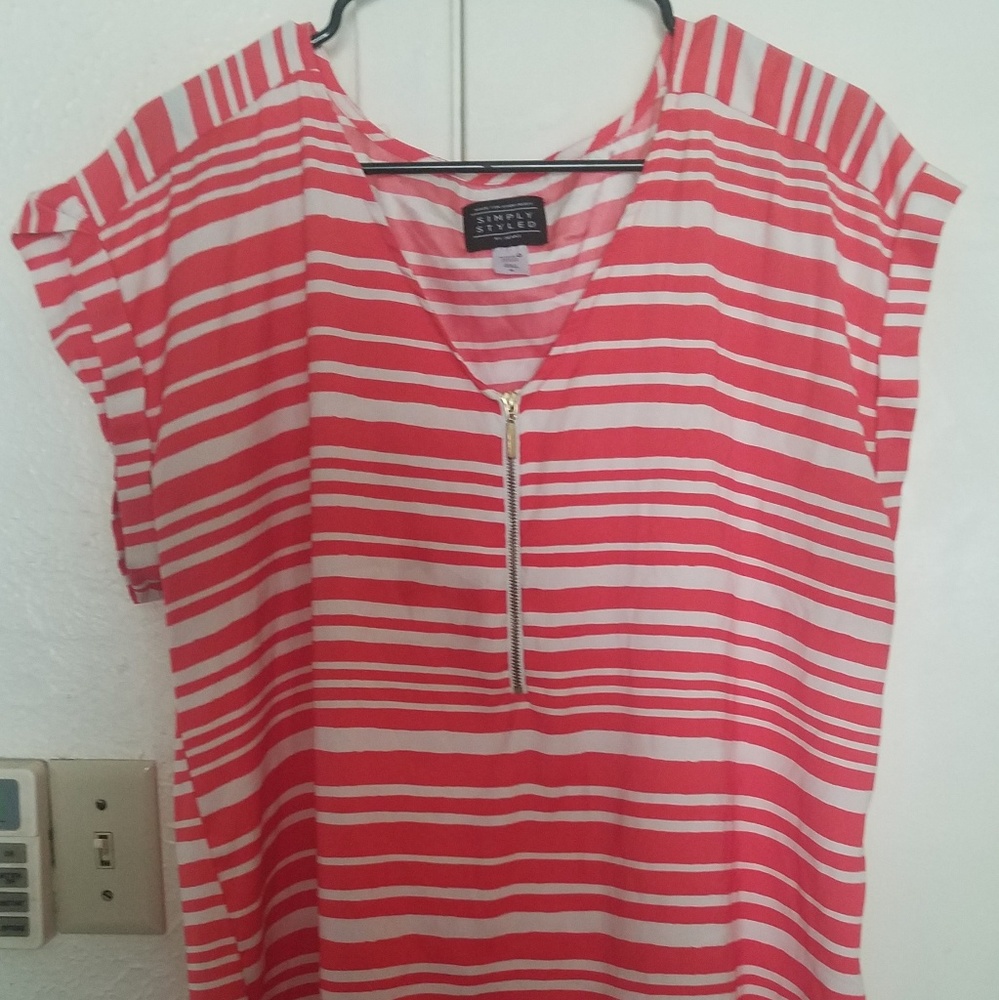 White and Red Simply Style by Sears Casual Shirt